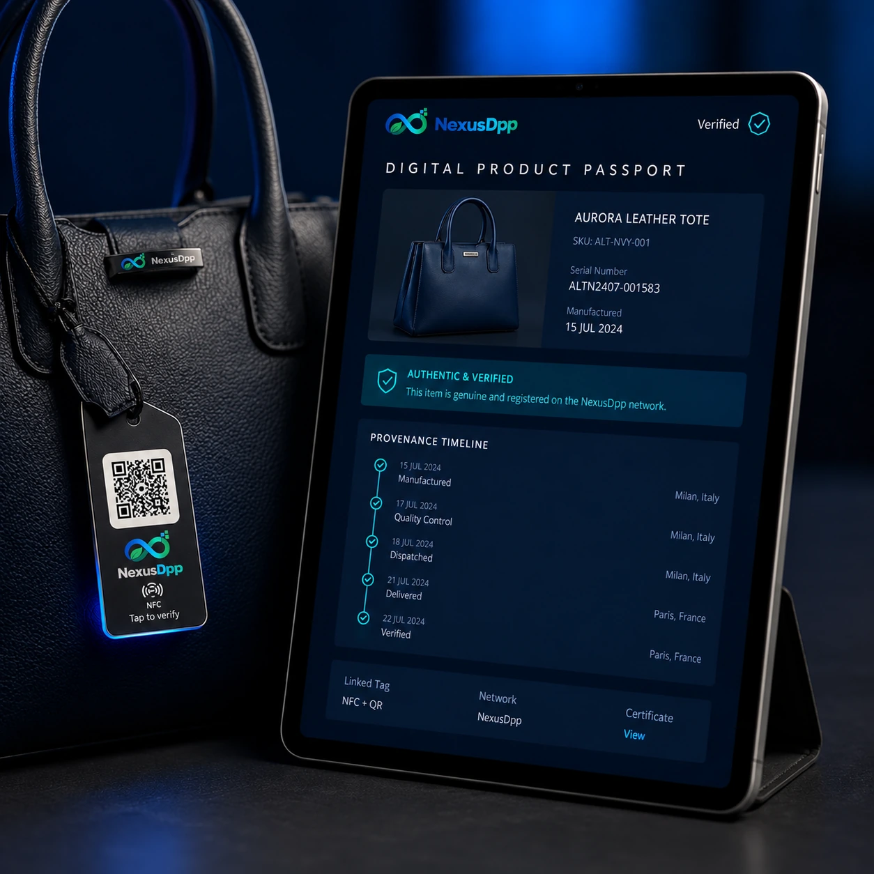 Passaporto digitale tessile NexusDpp con autenticità e provenienza verificabile