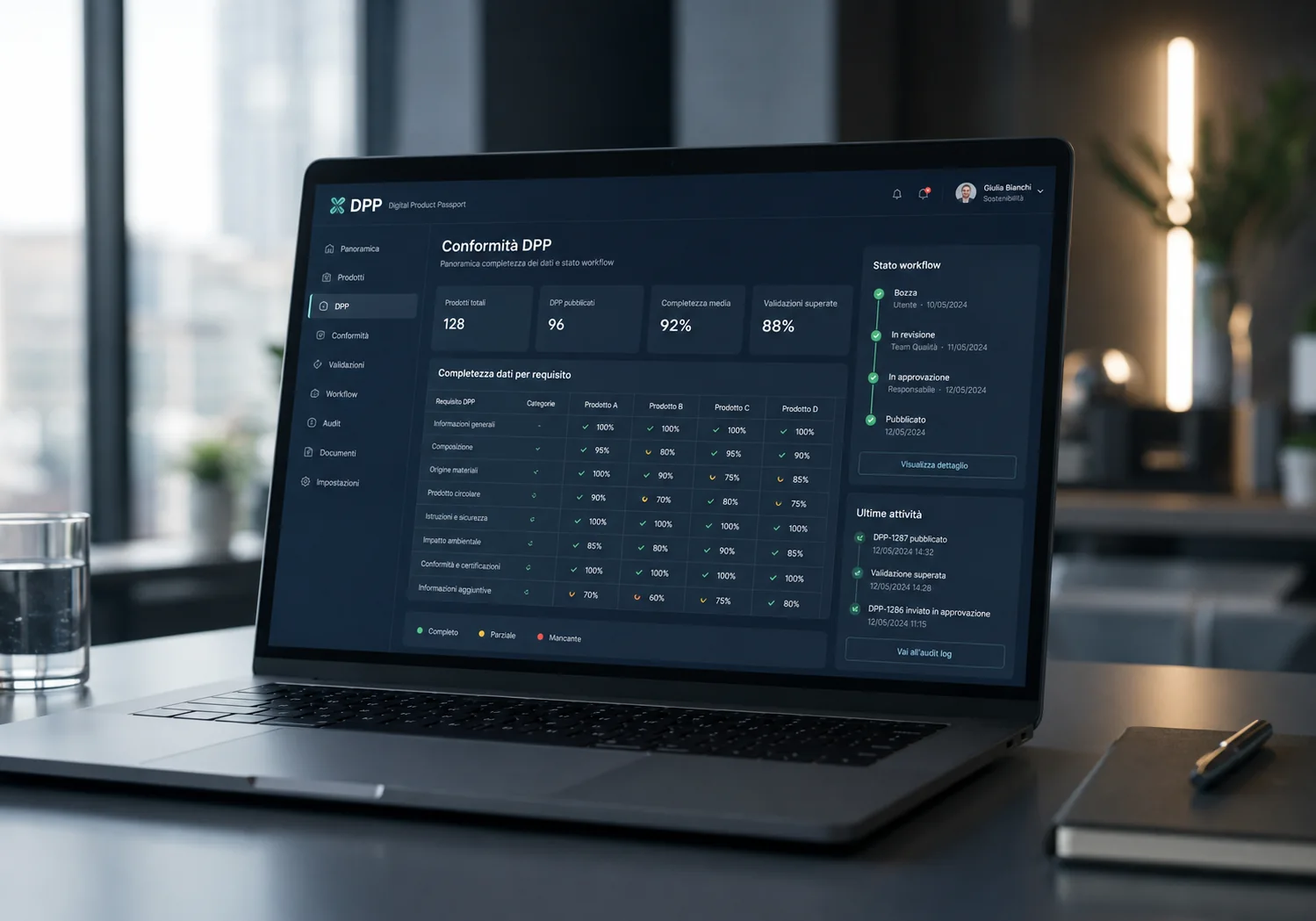 Dashboard del software DPP NexusDPP per il controllo dei dati di prodotto