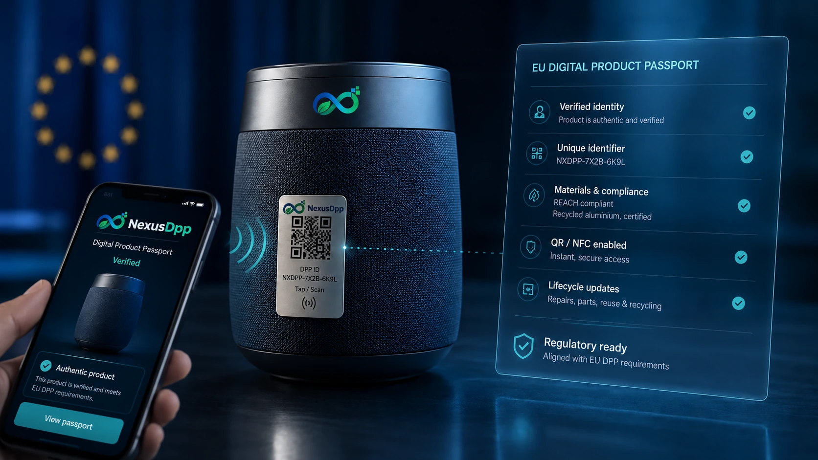 Prodotto fisico con QR e NFC collegato al Digital Product Passport NexusDpp