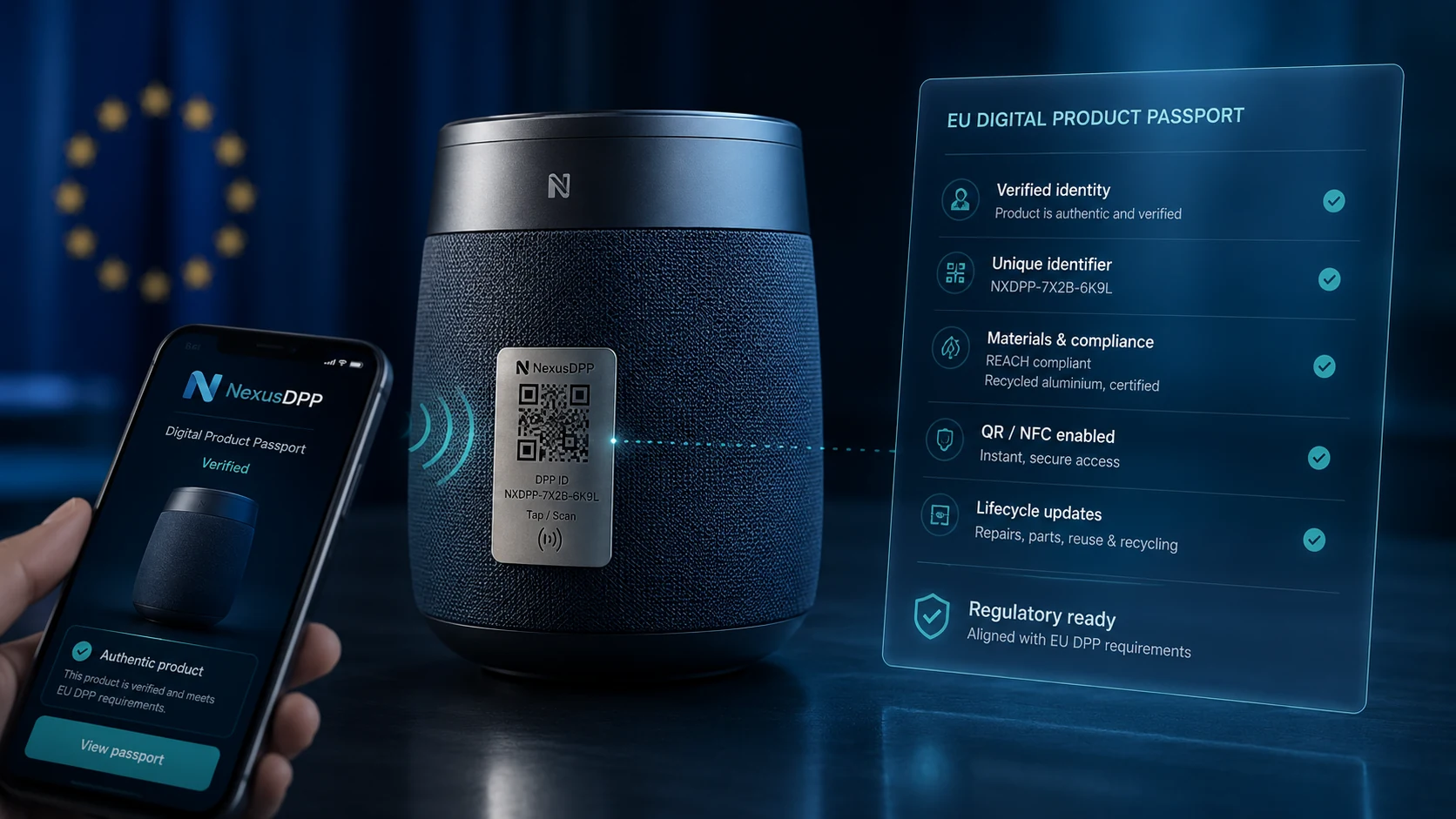 Prodotto fisico con QR e NFC collegato al Digital Product Passport NexusDPP