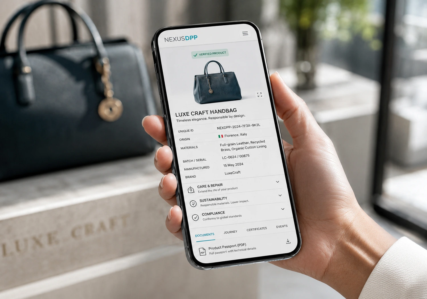 Utente che consulta il Passaporto Digitale NexusDPP da smartphone