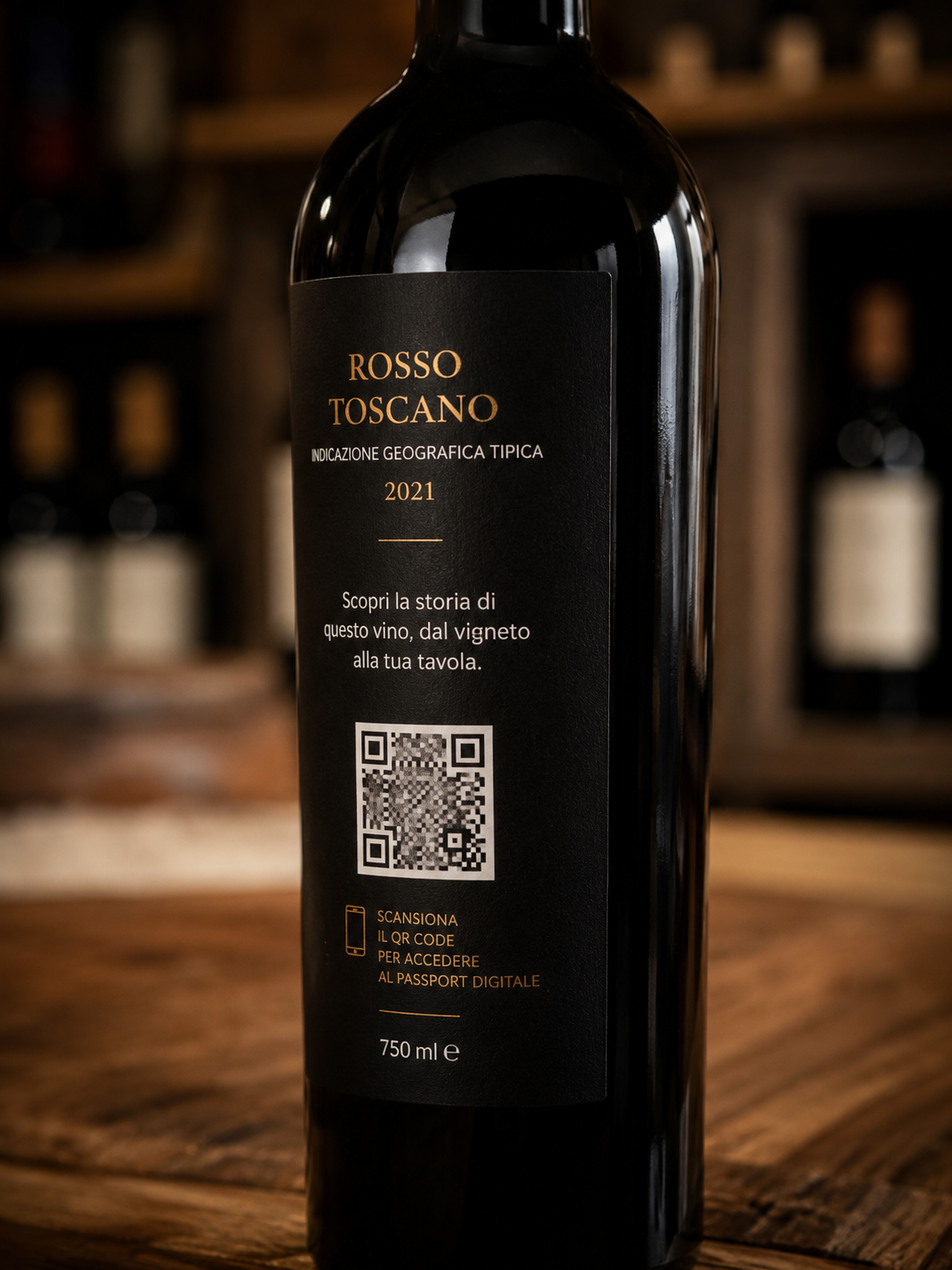 Bottiglia di vino con etichetta QR code